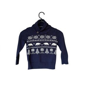 The Children’s Place Boys Navy Blue Fair Isle‎ Shawl Collar Sweater Size 4